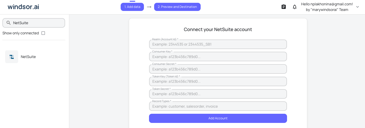 NetSuite data source