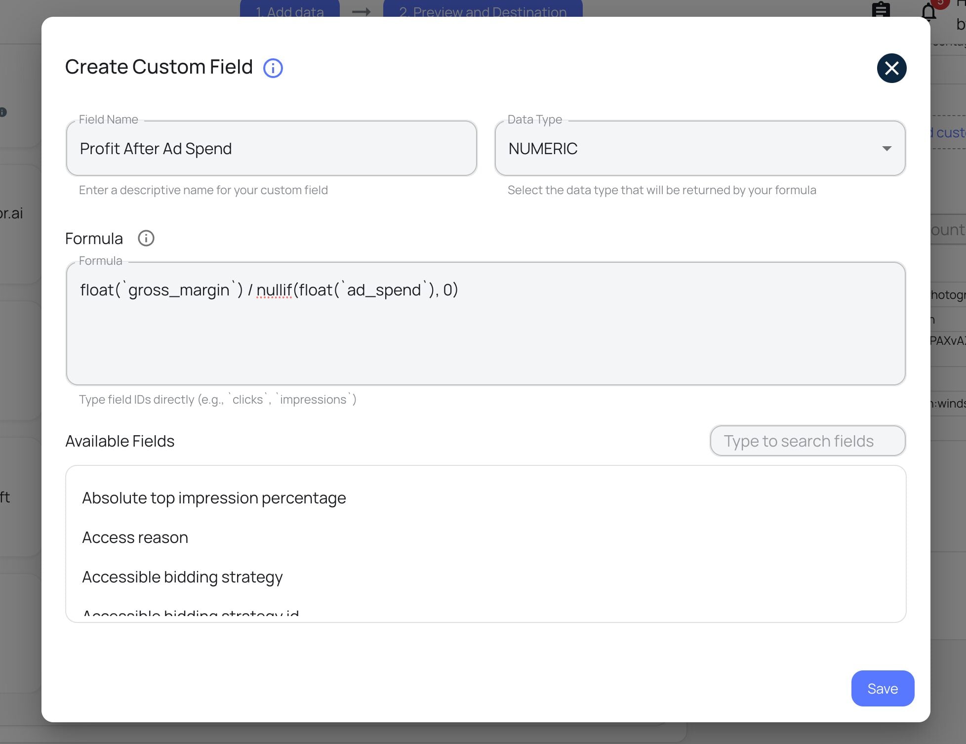 apply margin to ad spend windsor