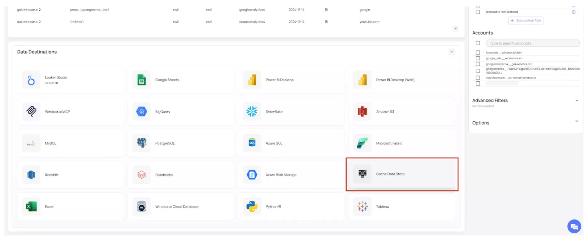 cache data store destination windsor