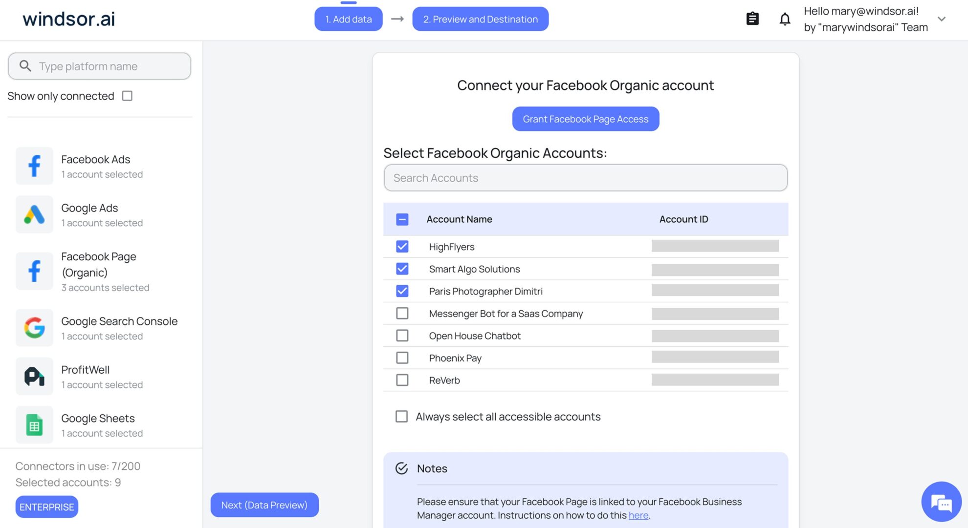 connect accounts in windsor