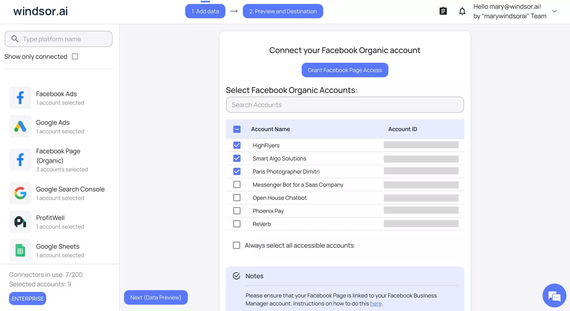 connect accounts in windsor