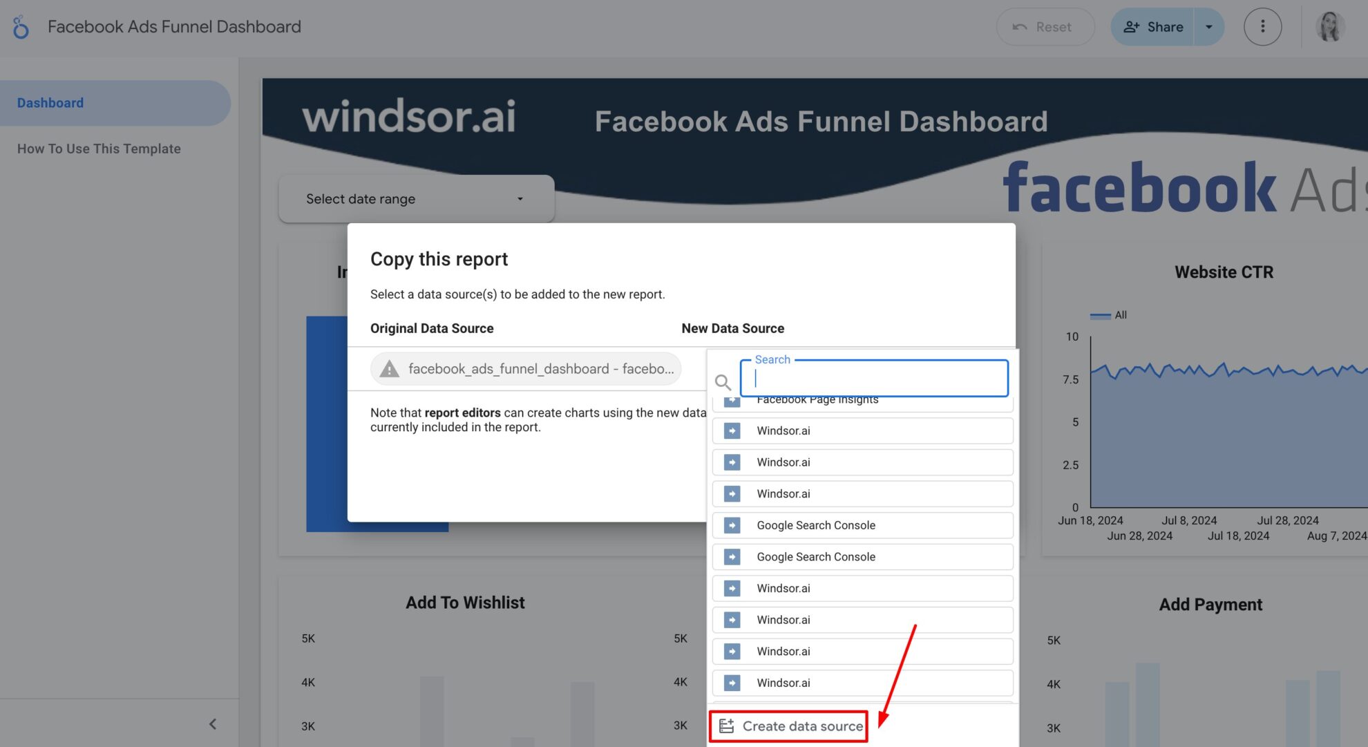 create data source fb ads template looker