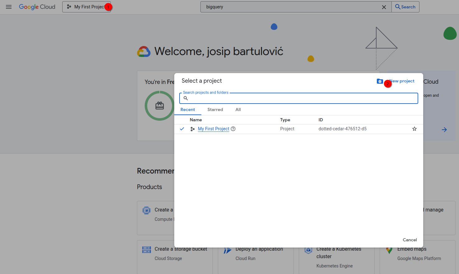 create project bigquery integration