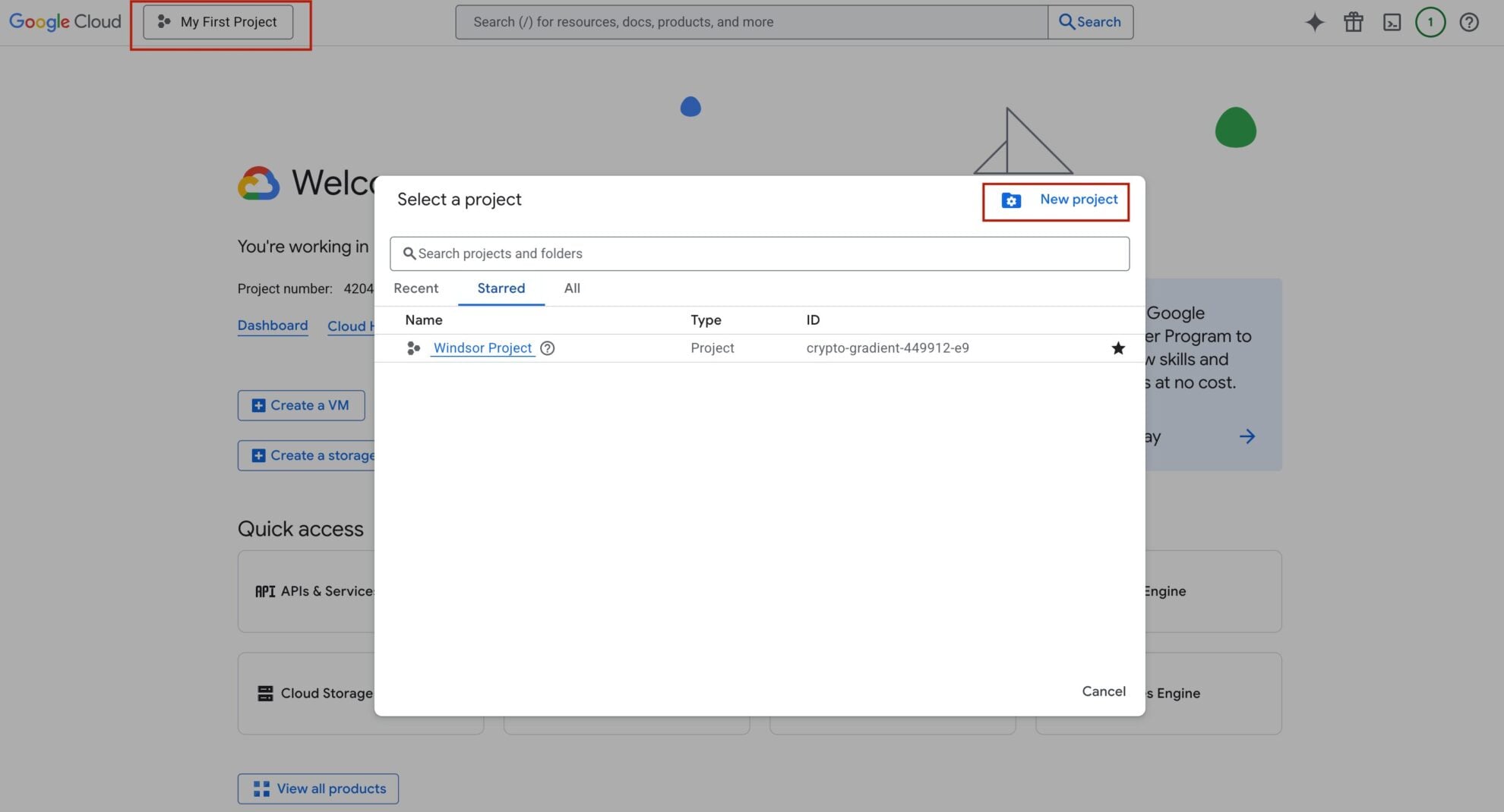 create new project in google cloud