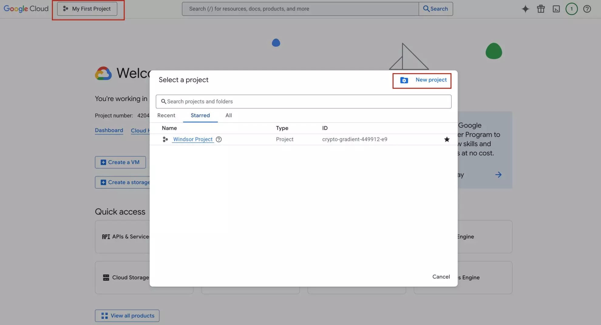 create new project in google cloud