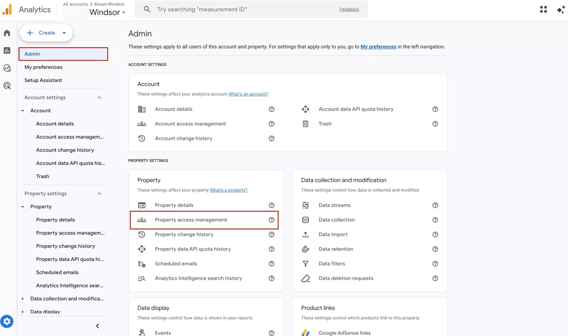 property access management in ga4