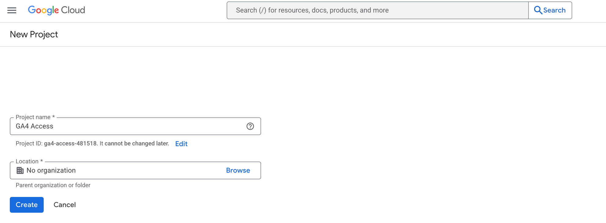 name your project in google cloud