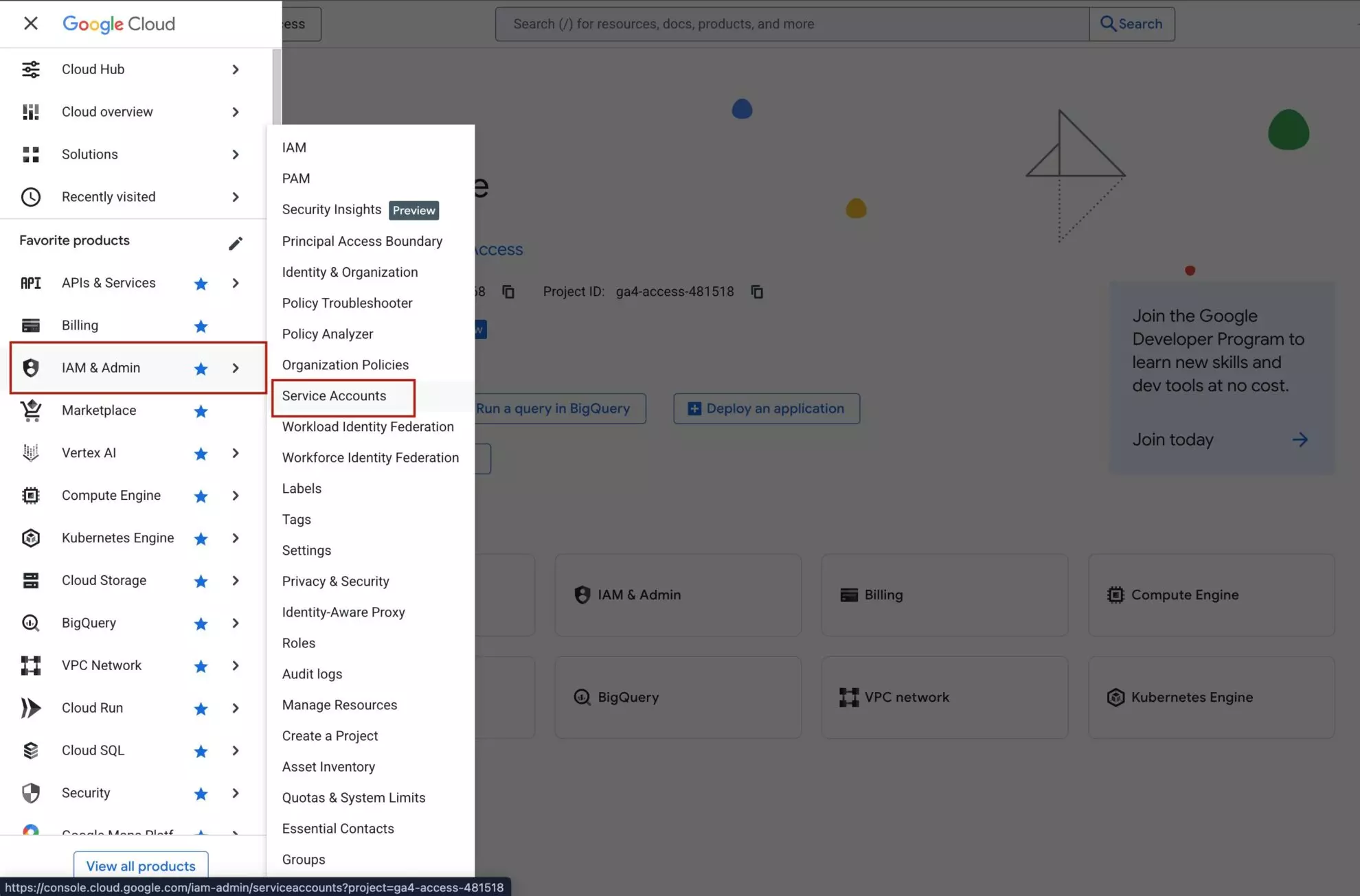 IAM & Admin -> Service Accounts