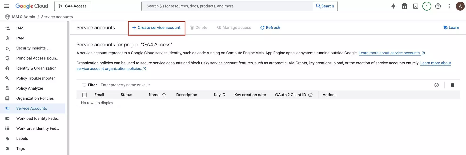 create service account in google cloud