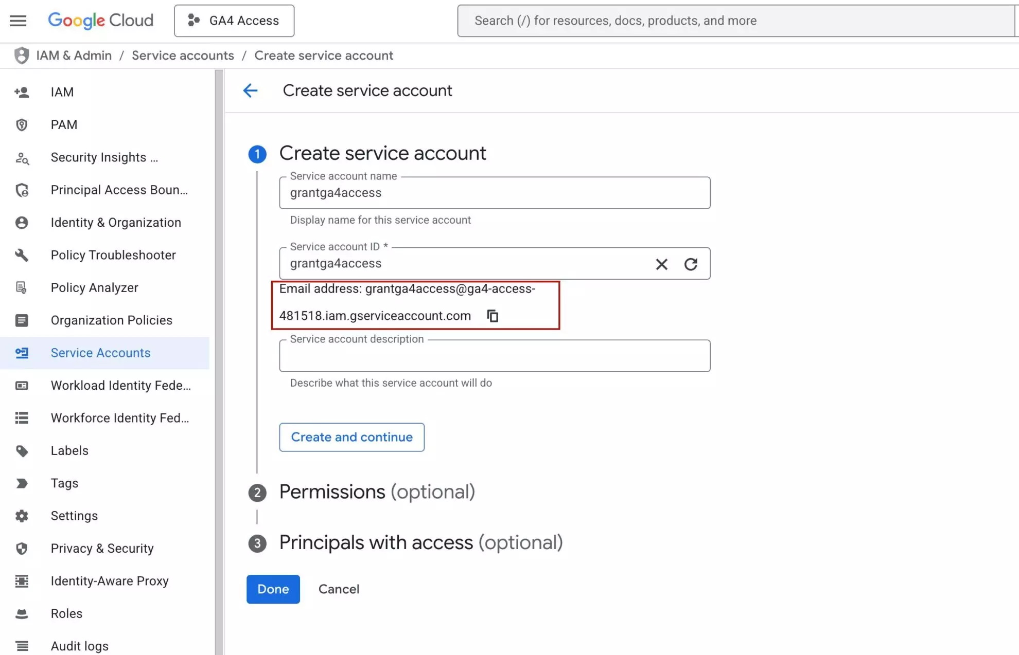 new service account google cloud