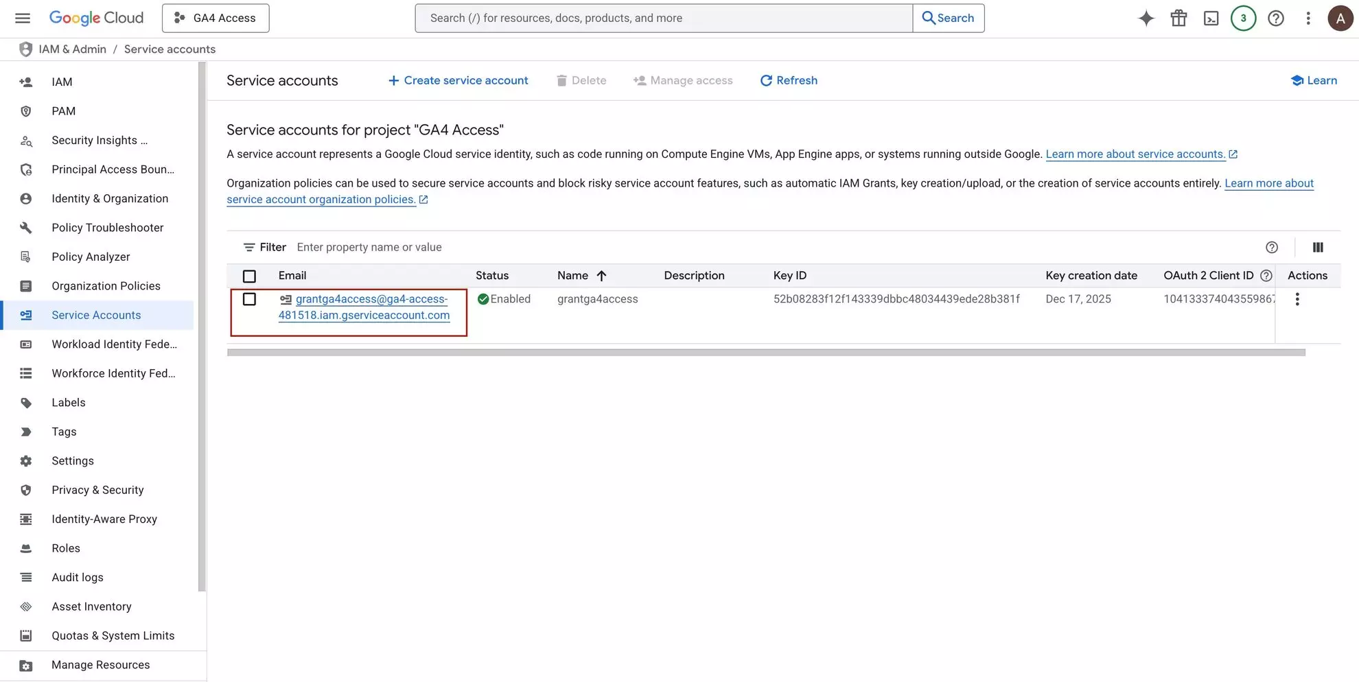 view service accounts in google cloud