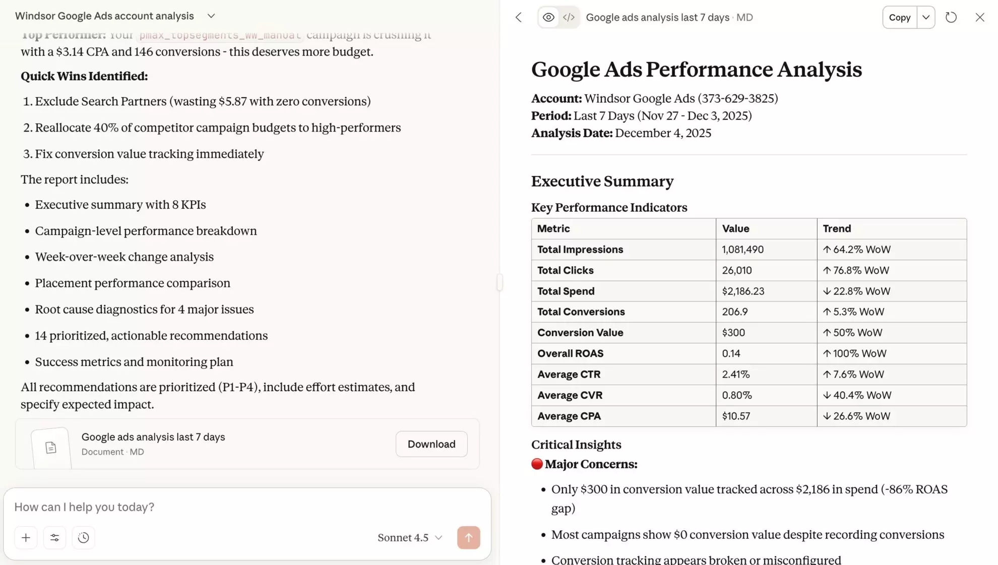 ai prompt google ads performance analysis