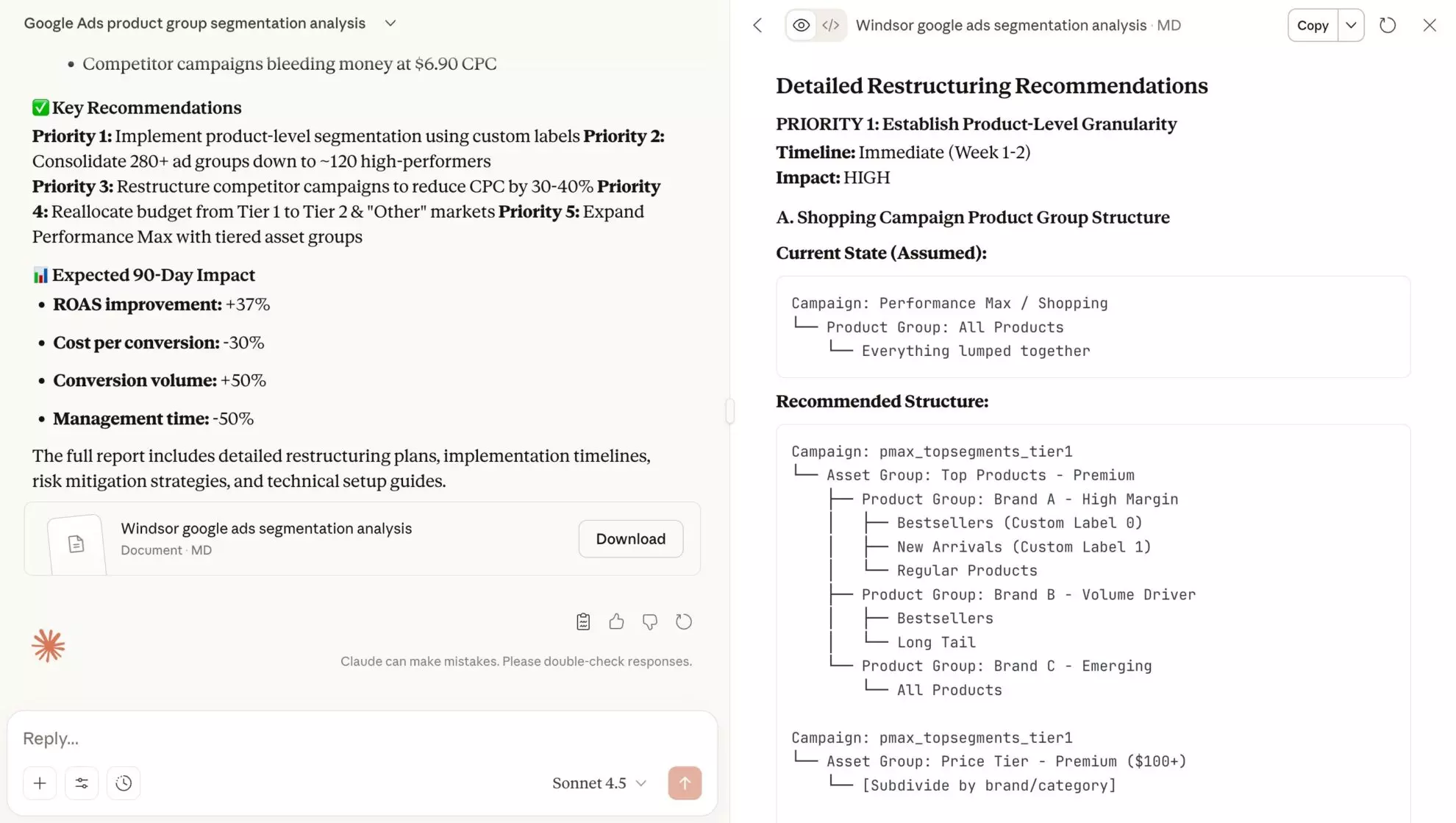 ai prompt google ads product group segmentation