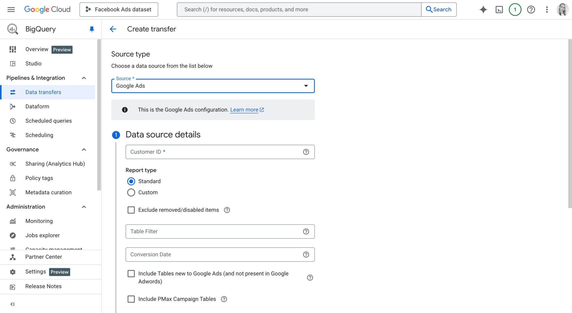 bigquery data transfer service google ads integration