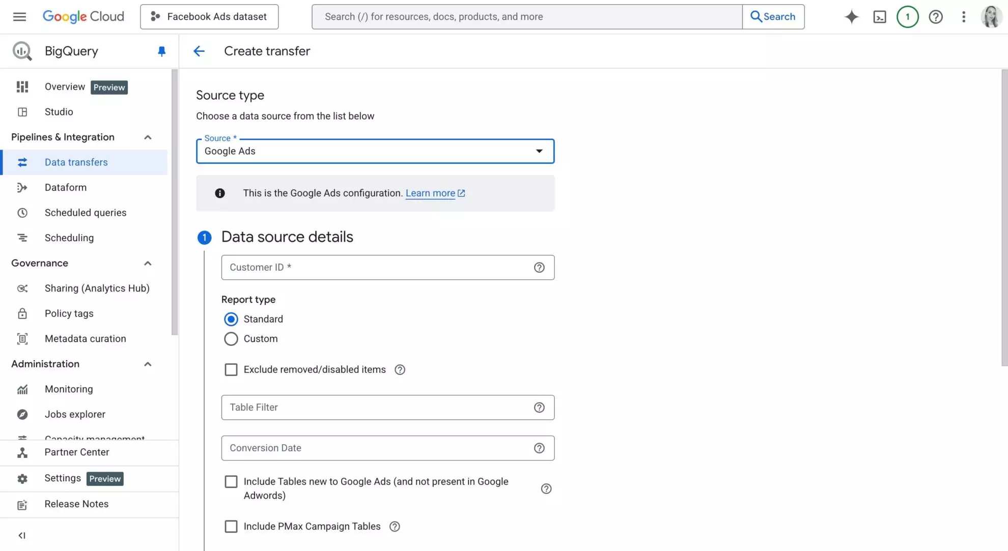 bigquery data transfer service google ads integration
