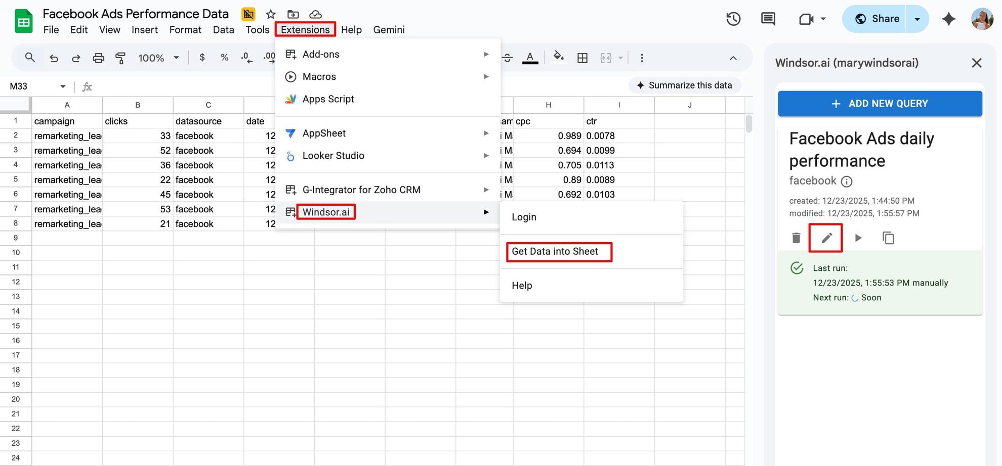 change refresh schedule google sheets windsor