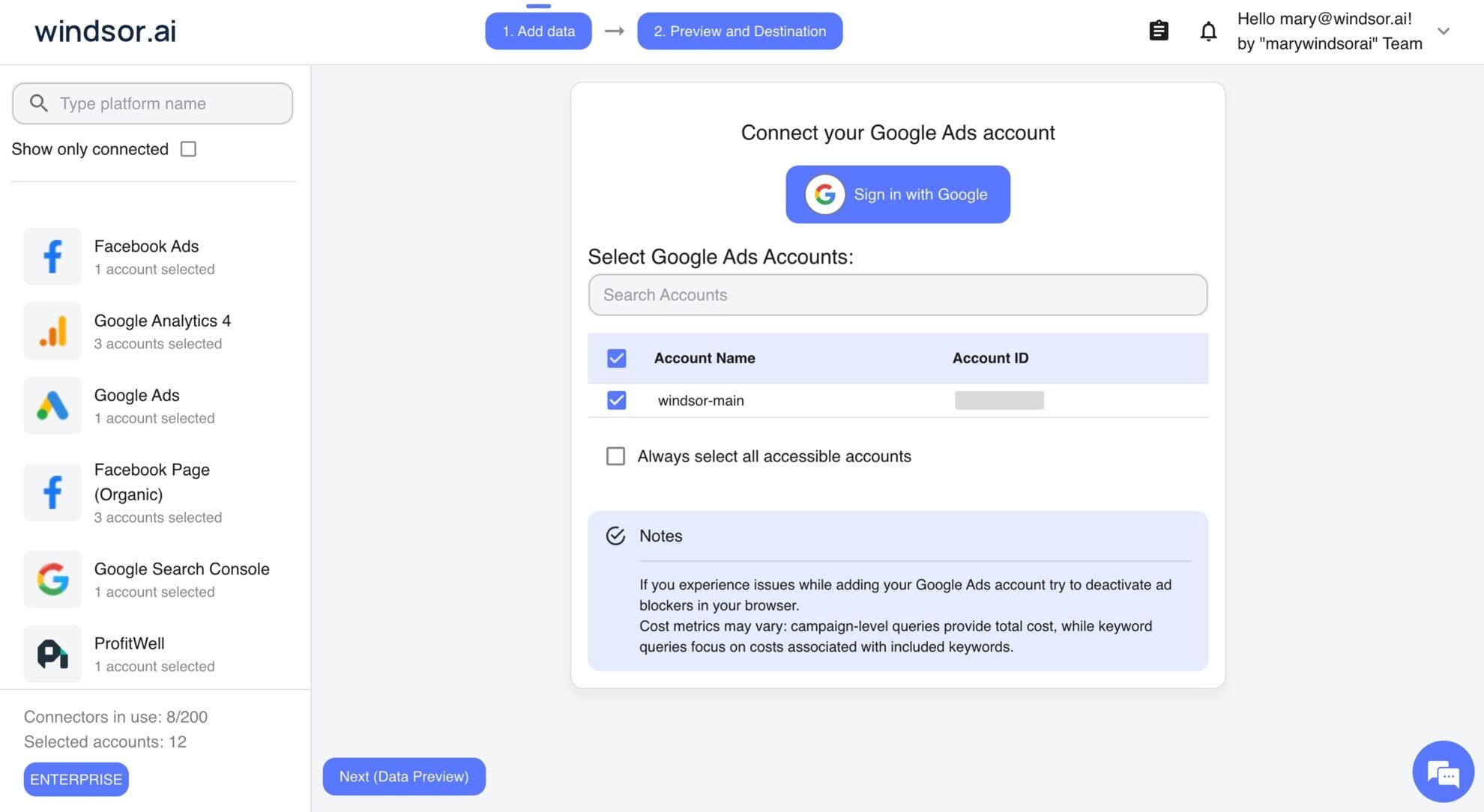 connect google ads windsor