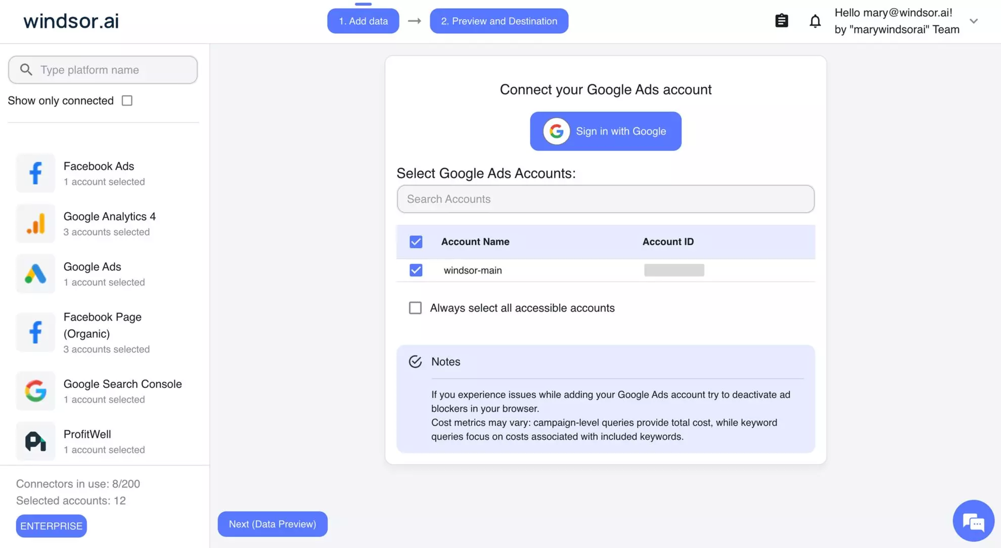 connect google ads windsor