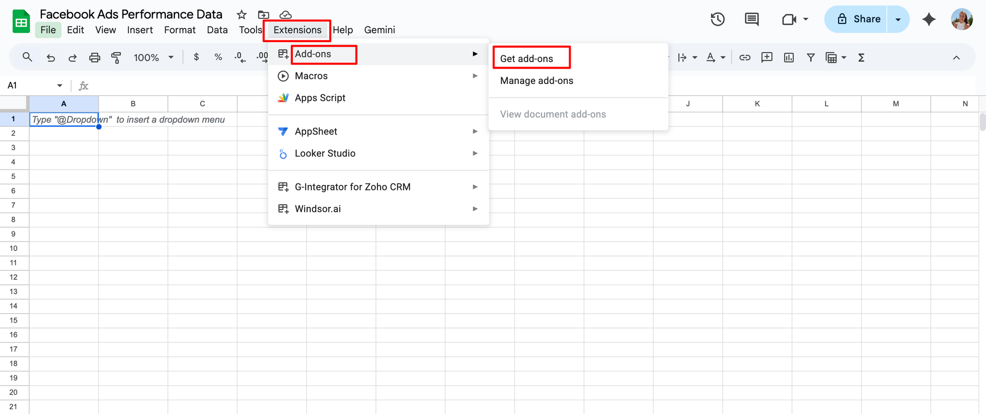 get add-on google sheets