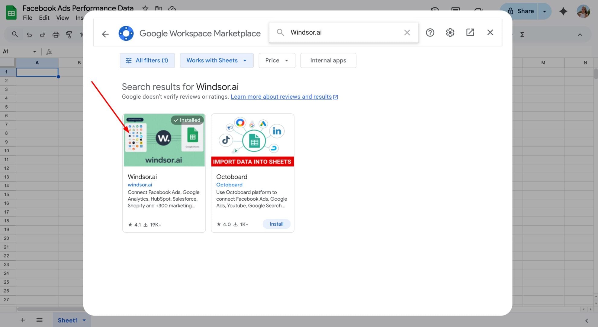 windsor.ai extension google sheets
