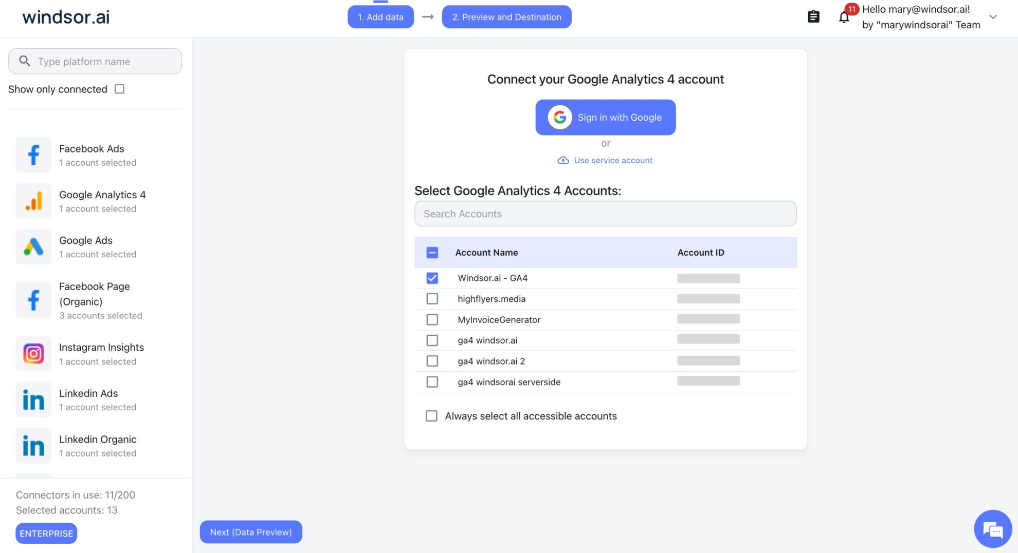 connect ga4 data source windsor.ai