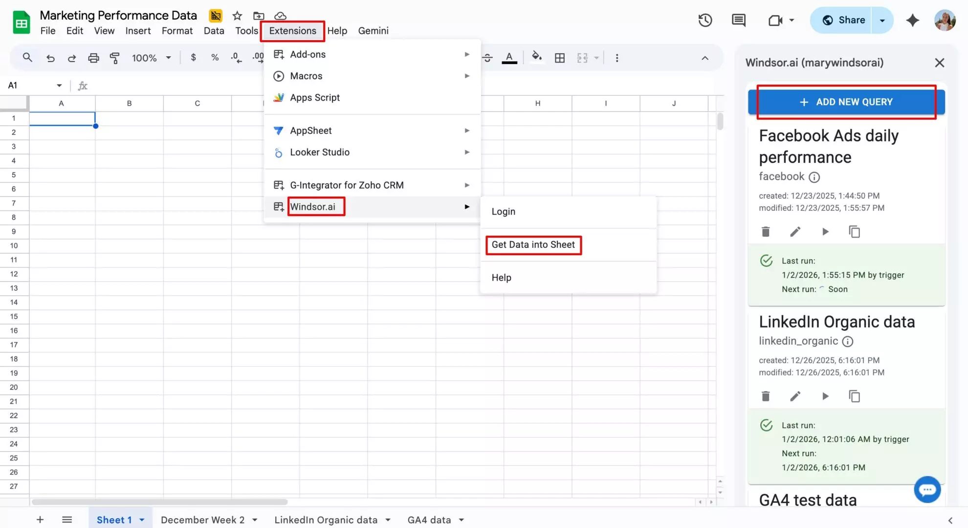 connect google ads to gooogle sheets with windsor