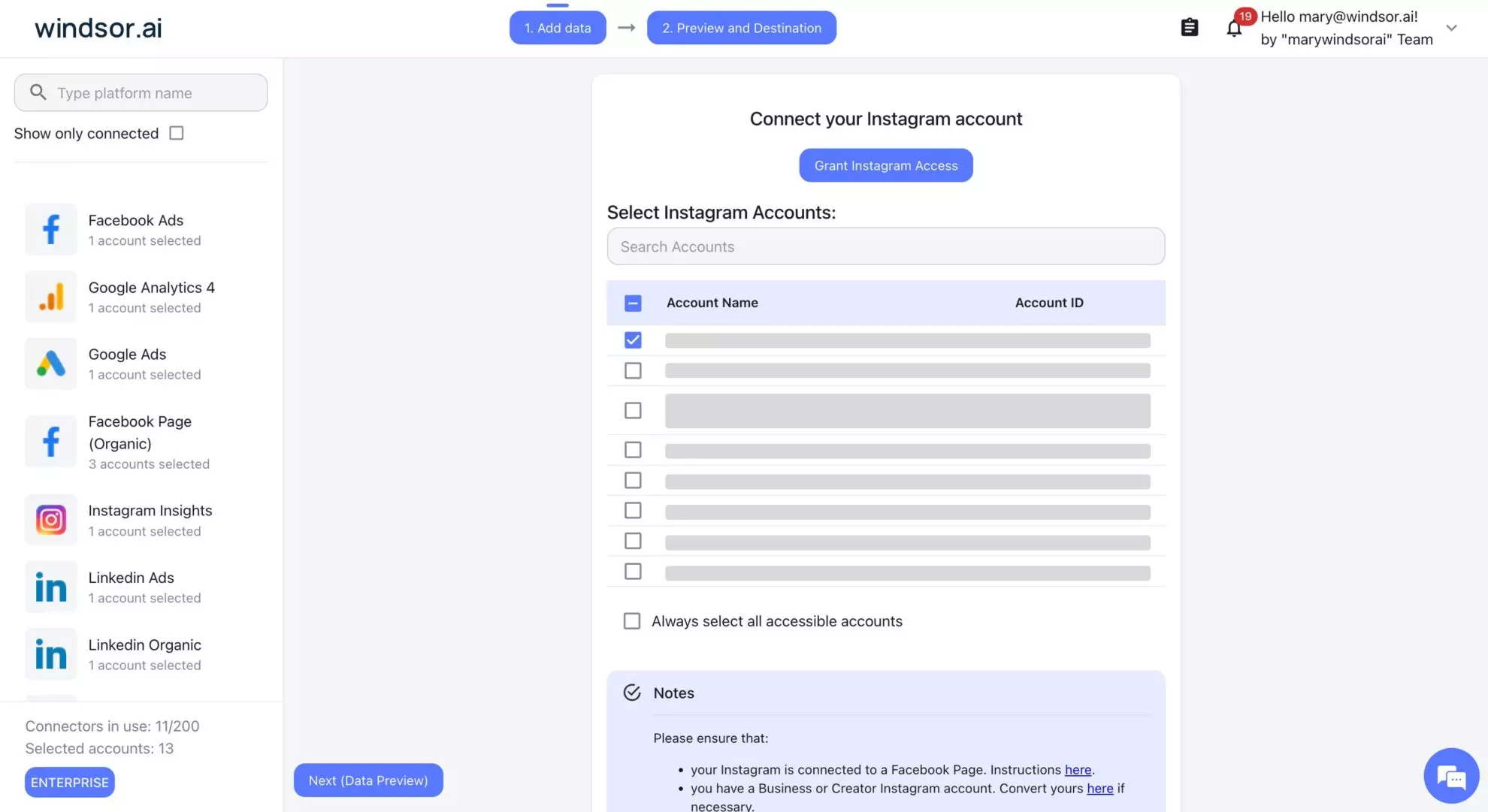 connect instagram insights windsor