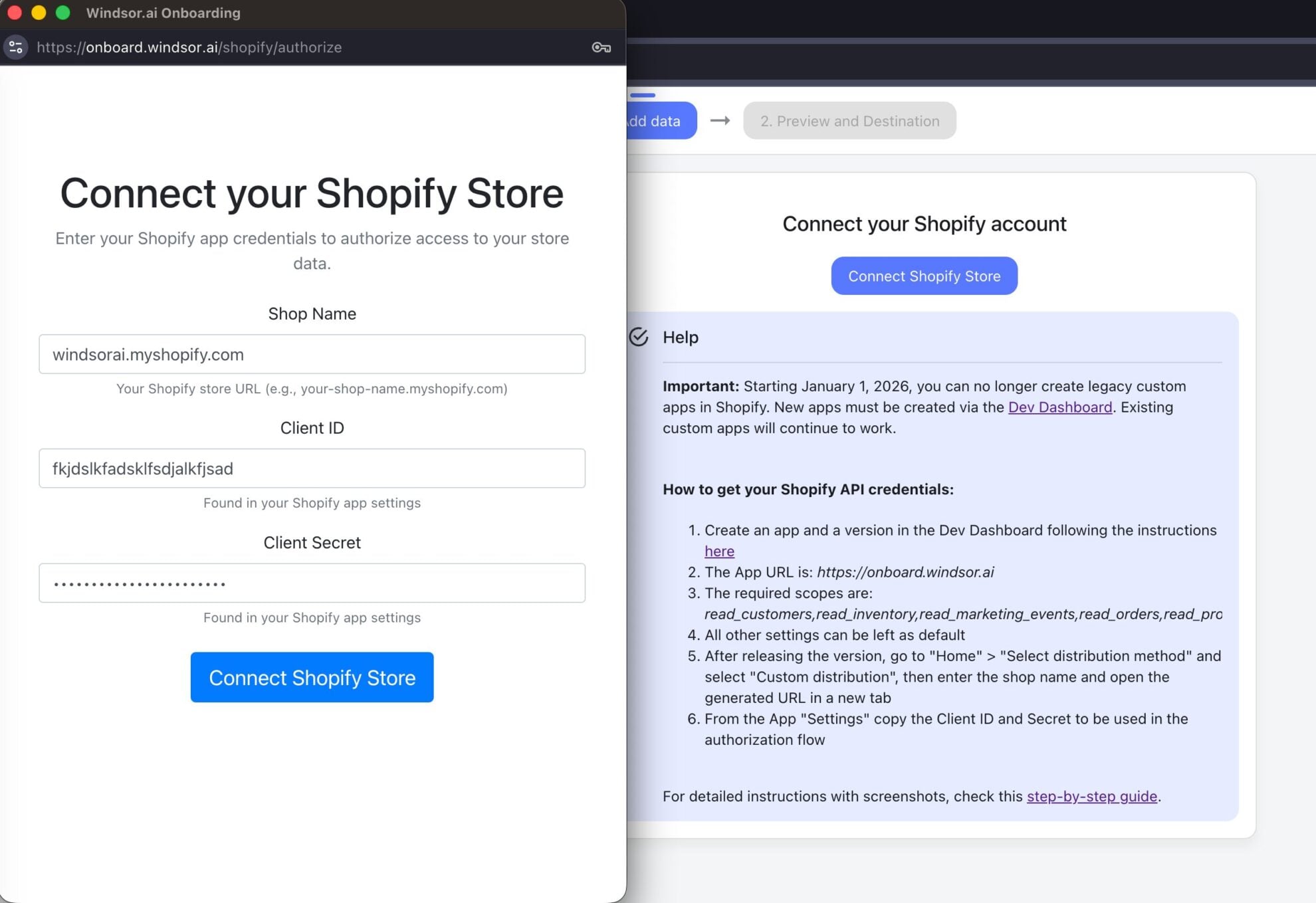 connect shopify store to windsor