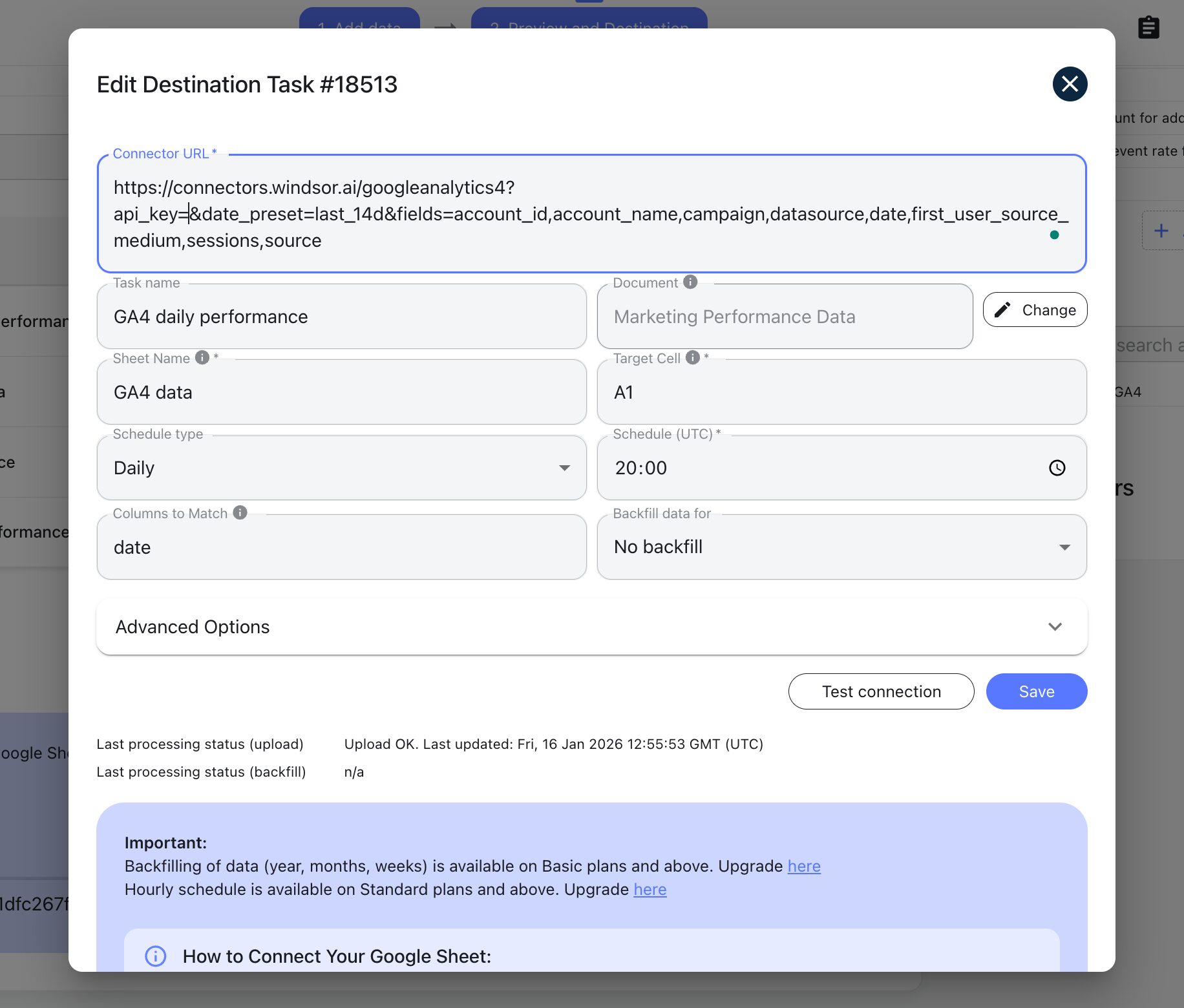 ga4 google sheets destination task windsor