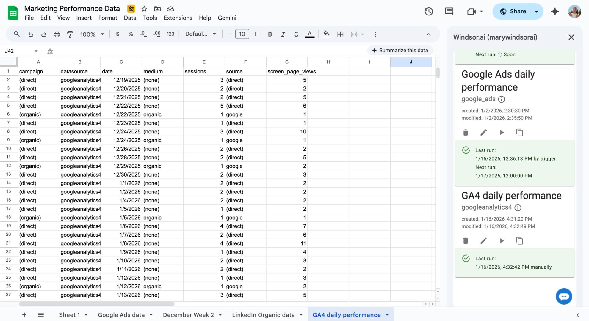 ga4 performance data in google sheets