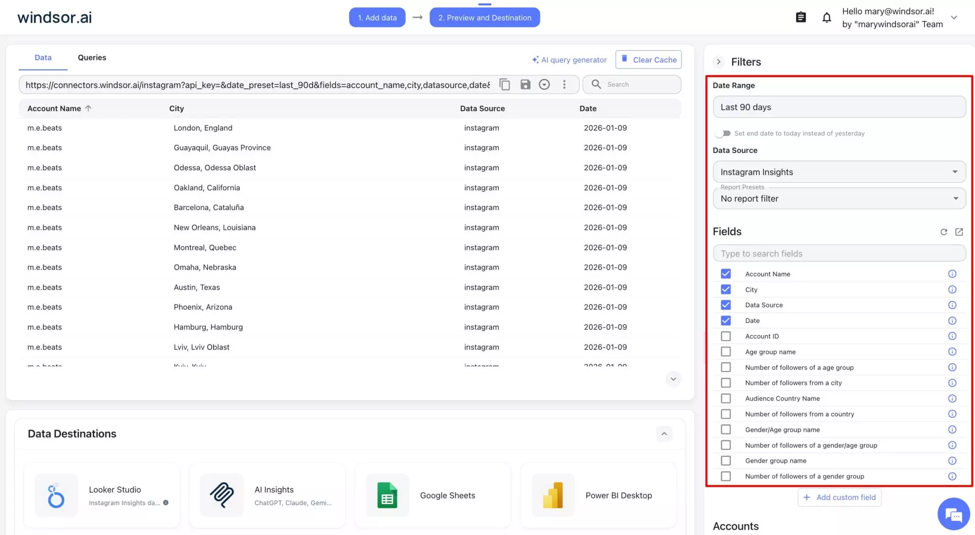 instagram data export windsor