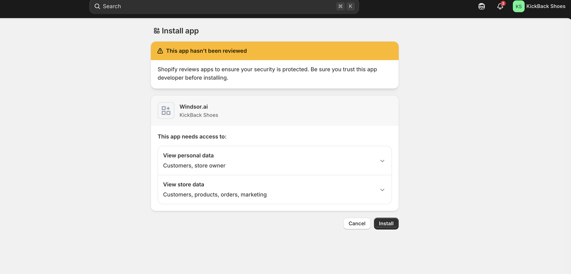 shopify app installation
