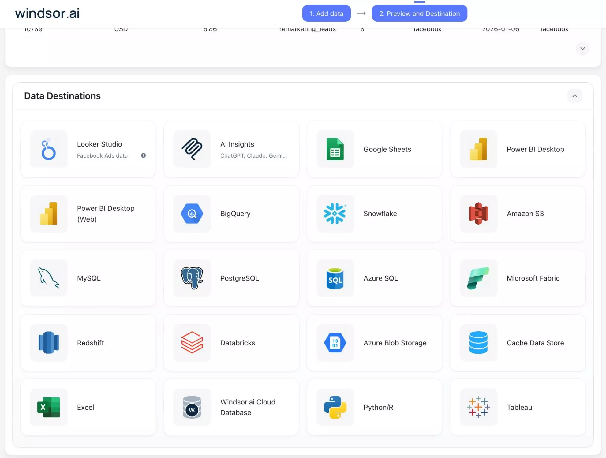 windsor data destinations