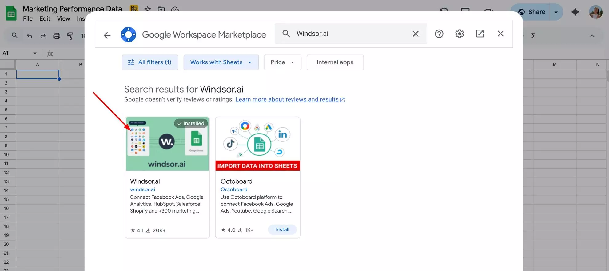 windsor.ai extension google sheets