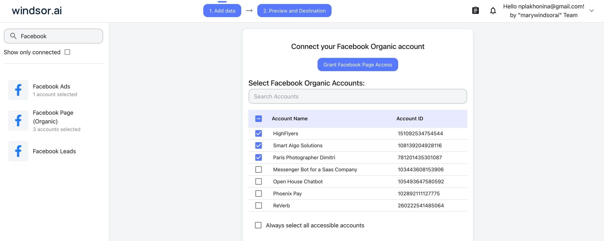 Facebook Page Insights data source