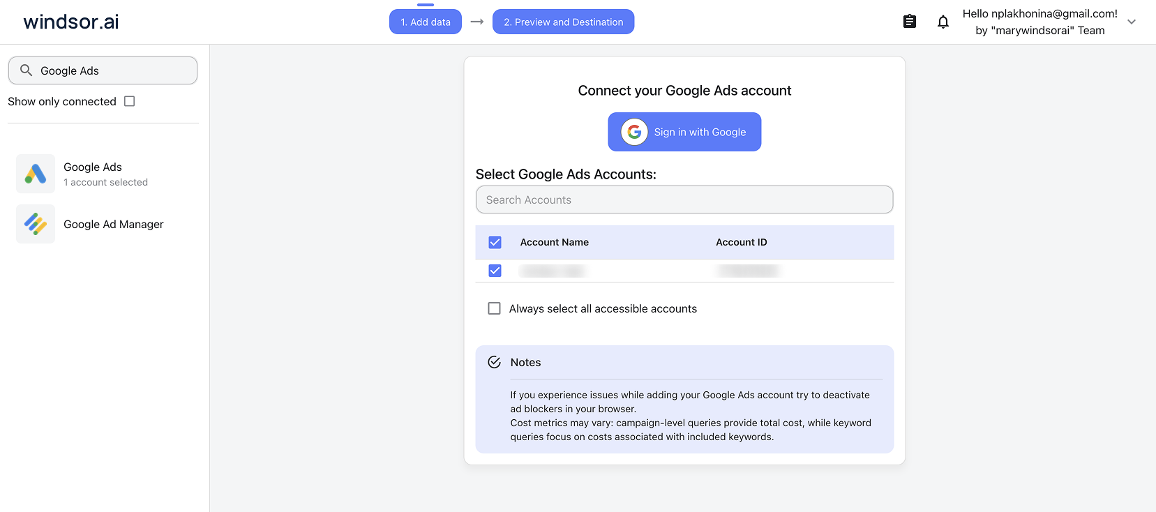 Google Ads data source