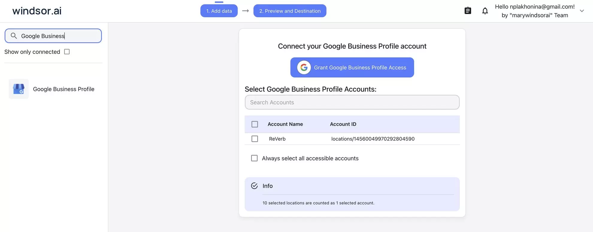 Google Business Profile data source
