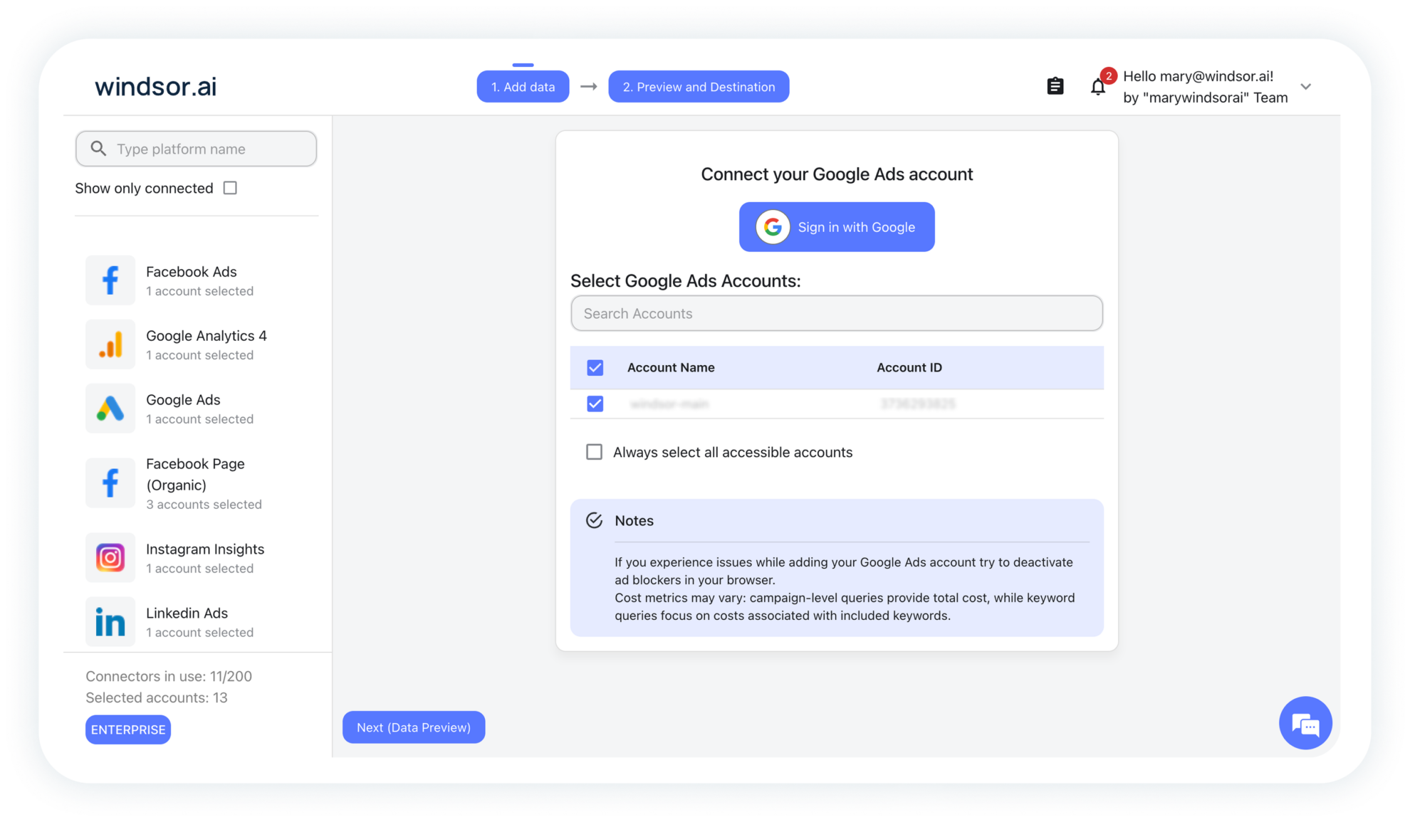 connect data source to windsor