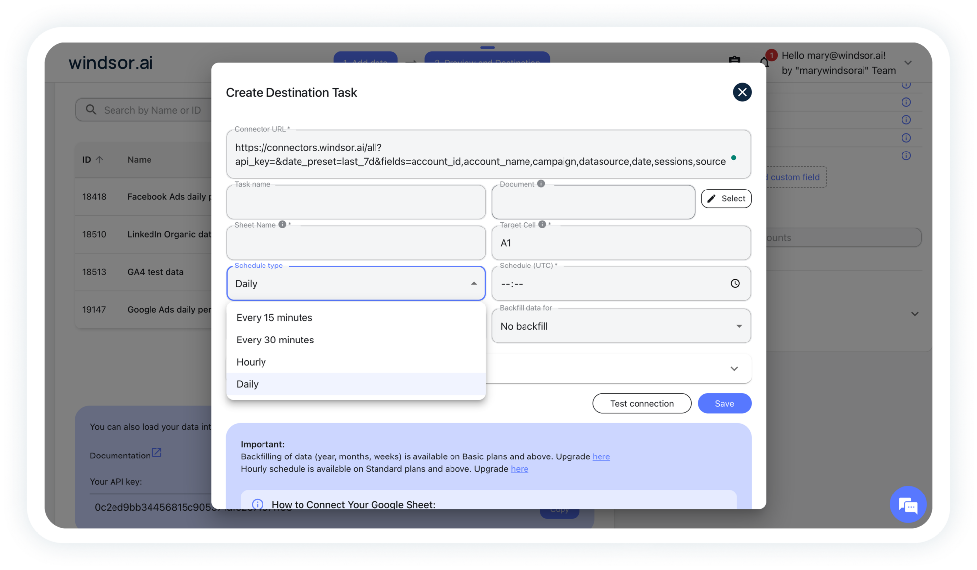 create a destination task in windsor