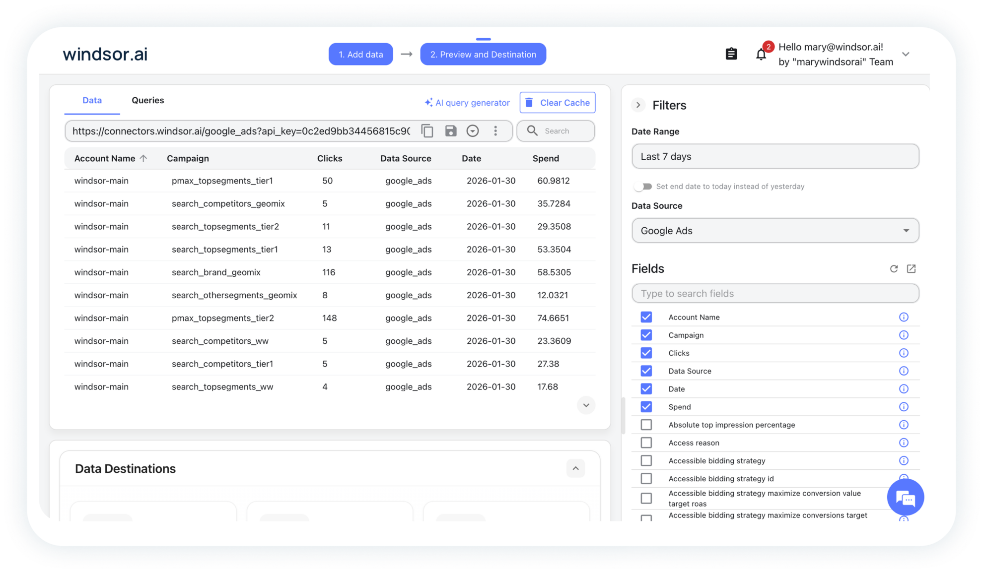 preview data in windsor