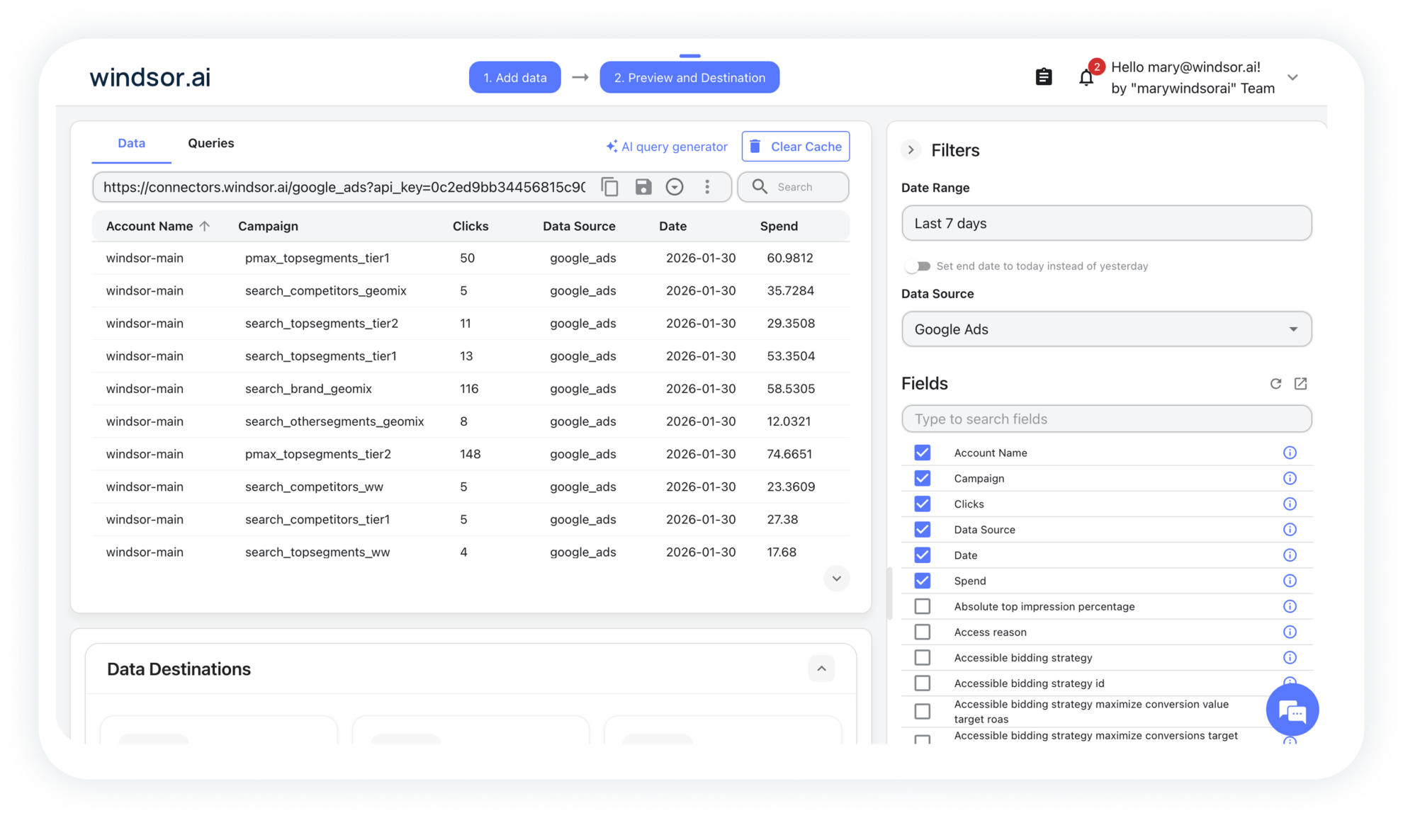 preview data in windsor