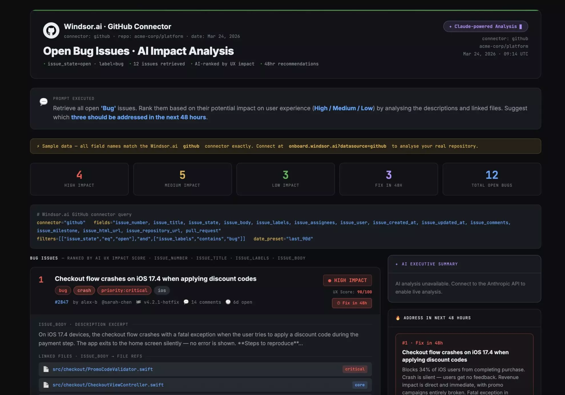 Bug issues analysis in Claude