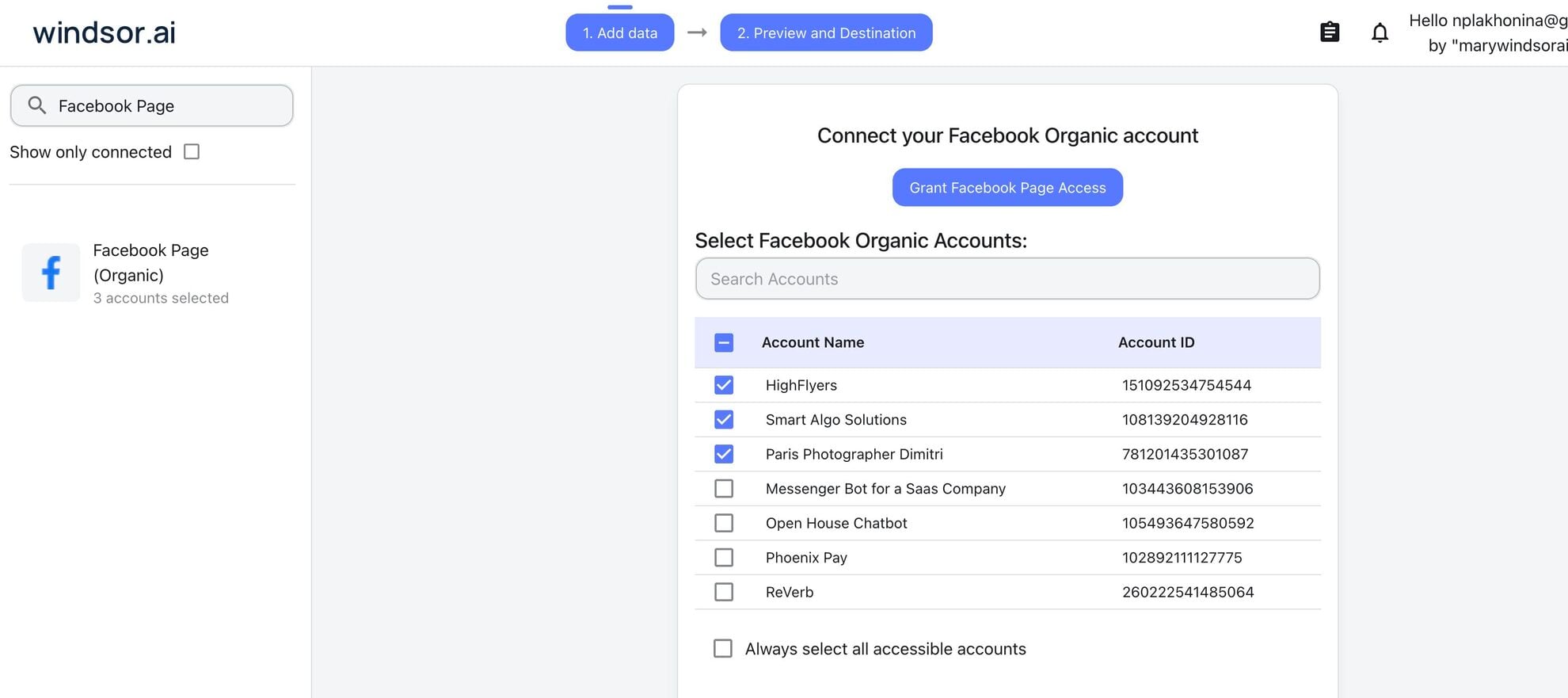 Facebook Organic data source
