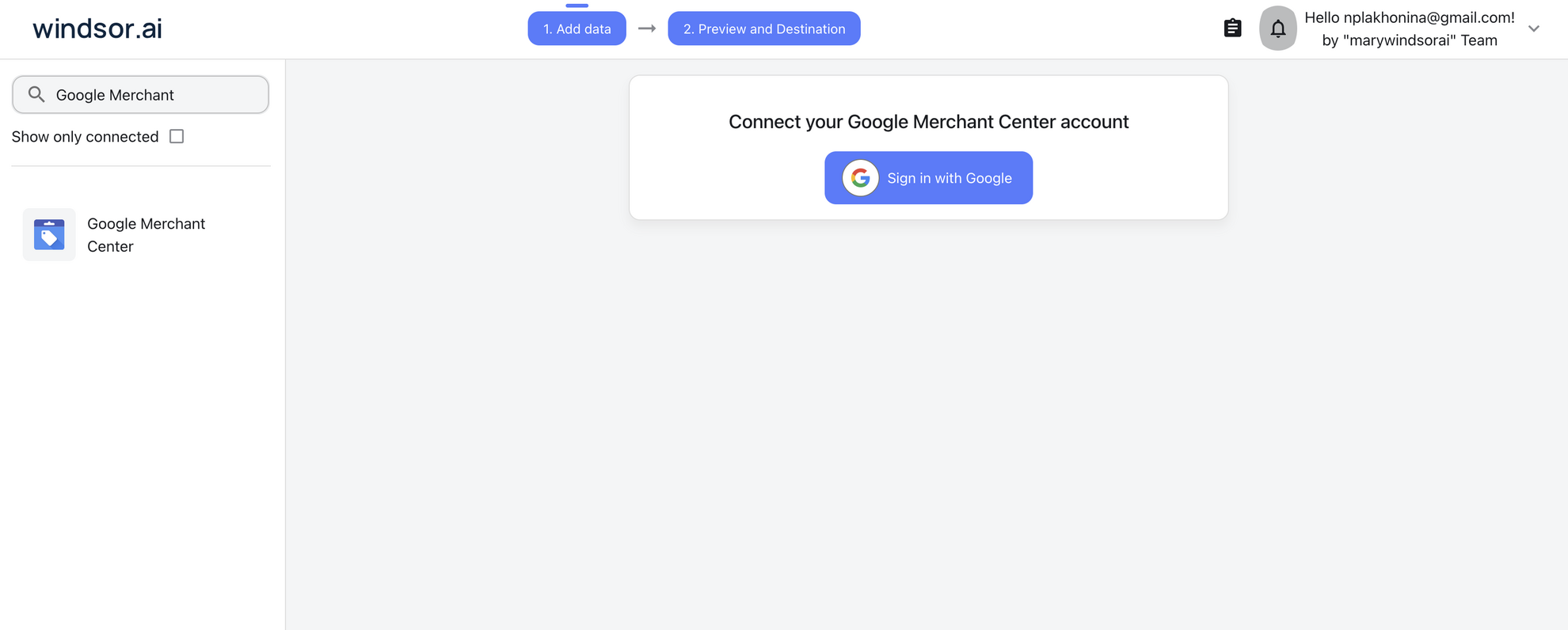 Google Merchant Center data source windsor