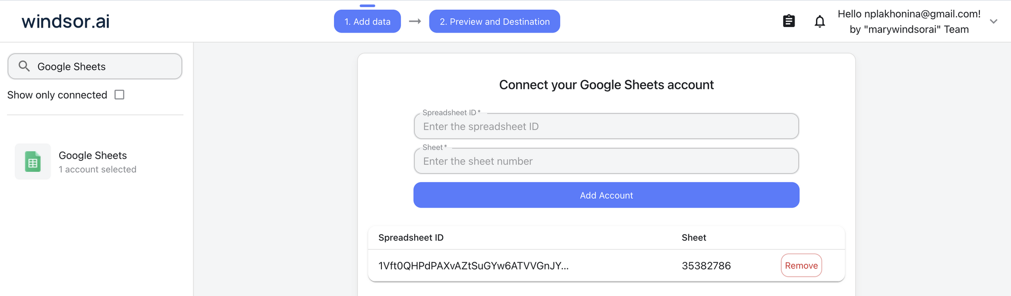 Google Sheets data source