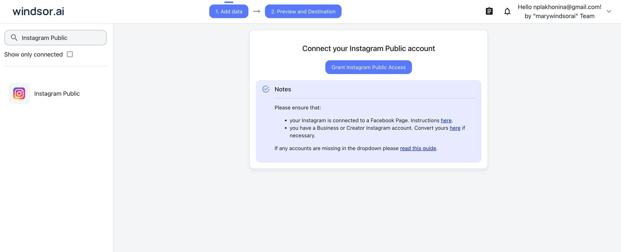 Instagram Public data source windsor