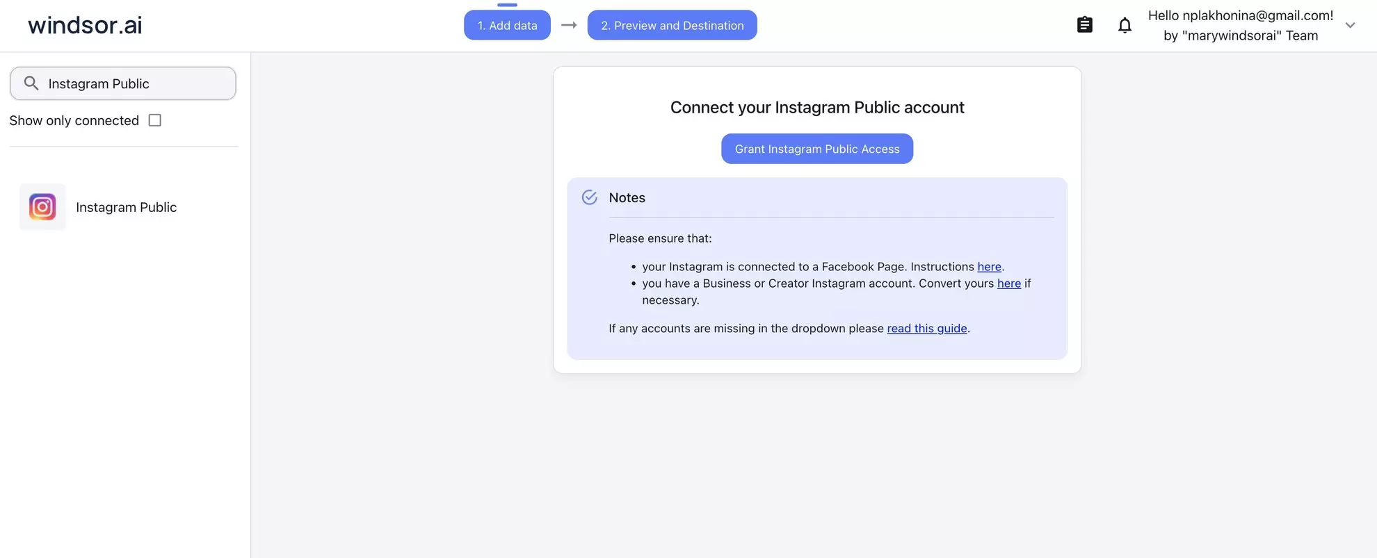 Instagram Public data source windsor