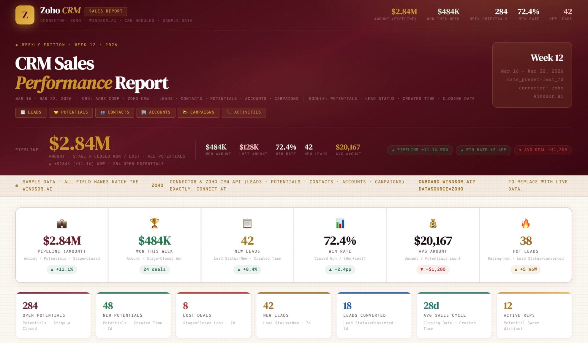 Zoho sales performance report in Claude
