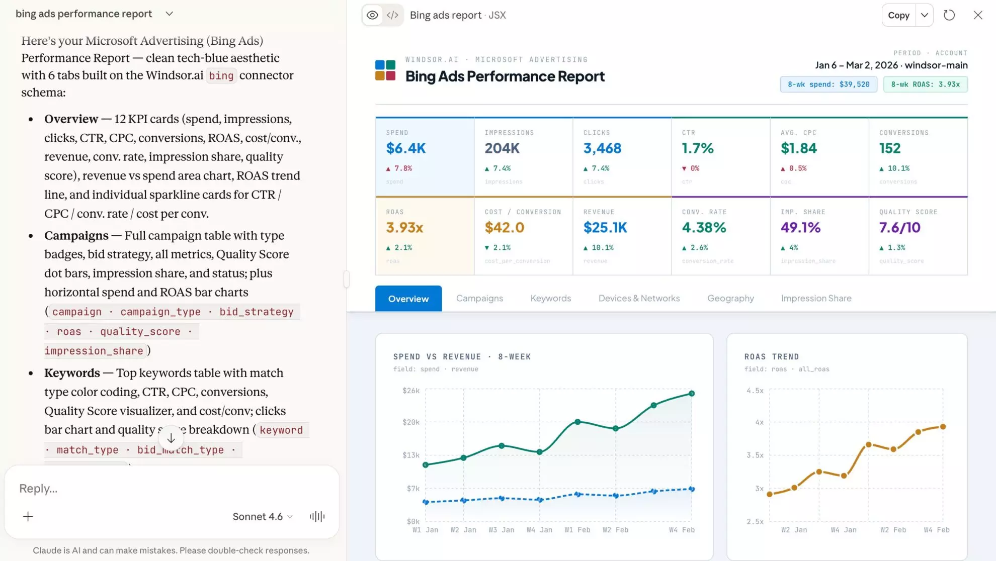 bing ads report in claude windsor