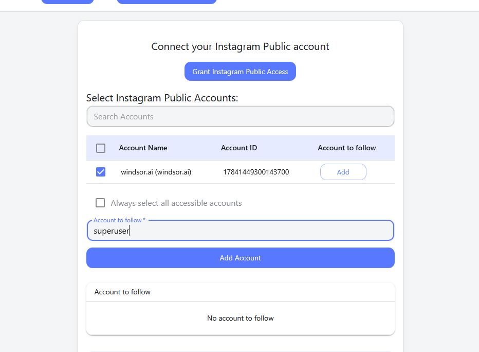 connect instagram public account windsor